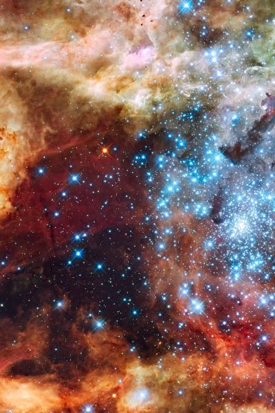 30 Doradus in Ultraviolet, Visible, and Red Light